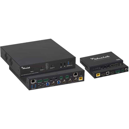MuxLab USB-C HDMI 4x2 Switcher HDBaseT 4K60 Dante con Receptor