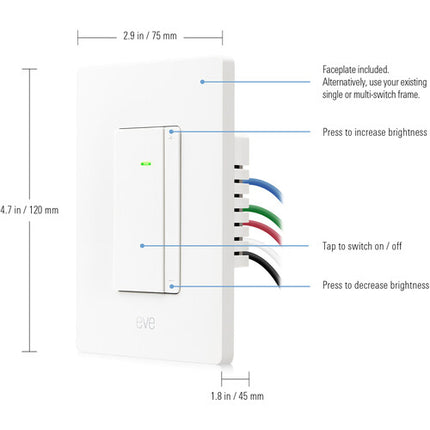 Eve Interruptor Regulador de Luz con Matter y Hilo 6 pulgadas para instalación Tres vías