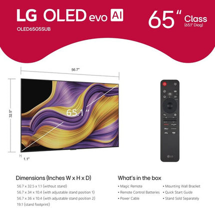 LG OLED evo AI G5 65" TV 4K UHD 120 Hz HDR Dolby Vision con Soporte de Pared