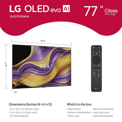 LG OLED evo AI G5 77 Pulgadas TV 4K HDR Smart con Montaje de Pared y Panel UHD OLED 3840x2160