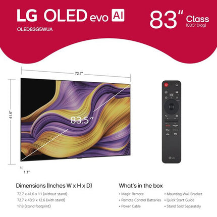 LG OLED evo AI G5 Smart TV 83" 4K HDR Panel UHD 3840x2160 con Soporte de Pared