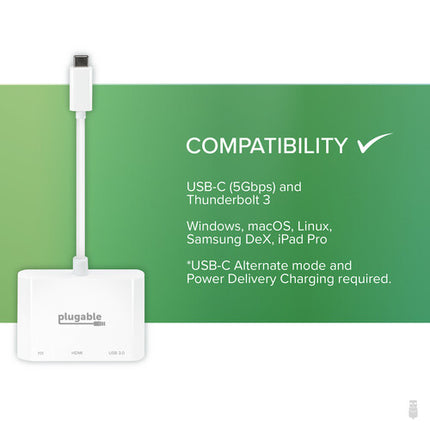 Plugable USB 3.1 Gen 2 Type-C Mini Dock con HDMI USB 3.0 y carga PD 20V 3A
