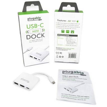 Plugable USB 3.1 Gen 2 Type-C Mini Dock con HDMI USB 3.0 y carga PD 20V 3A