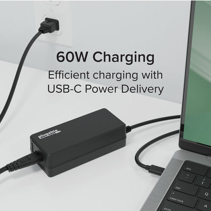 Plugable Cargador USB Type-C 60W Power Delivery 2.0 con Cable AC desmontable