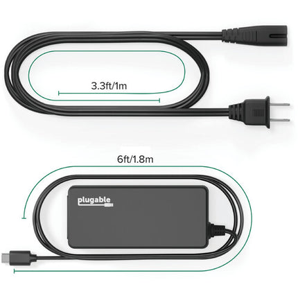 Plugable Cargador USB Type-C 60W Power Delivery 2.0 con Cable AC desmontable