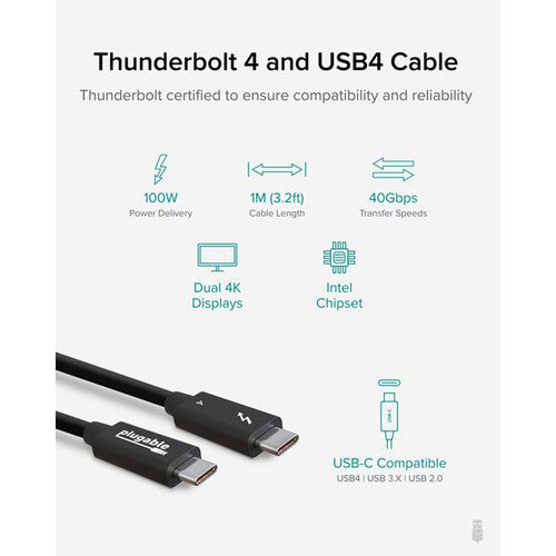 Plugable Thunderbolt 4 Cable 3.3 Pies 40 Gb/s 100W Power Delivery