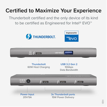 Plugable Thunderbolt 4 5 en 1 Hub con 3 Puertos Thunderbolt 4 y 100W