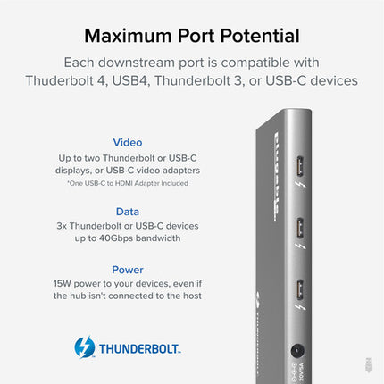 Plugable Thunderbolt 4 5 en 1 Hub con 3 Puertos Thunderbolt 4 y 100W