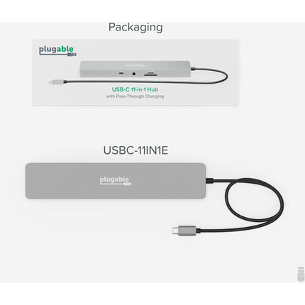 Plugable 11 en 1 USB-C 3.1 Gen 1 Hub con 100W carga y soporte 4K doble HDMI