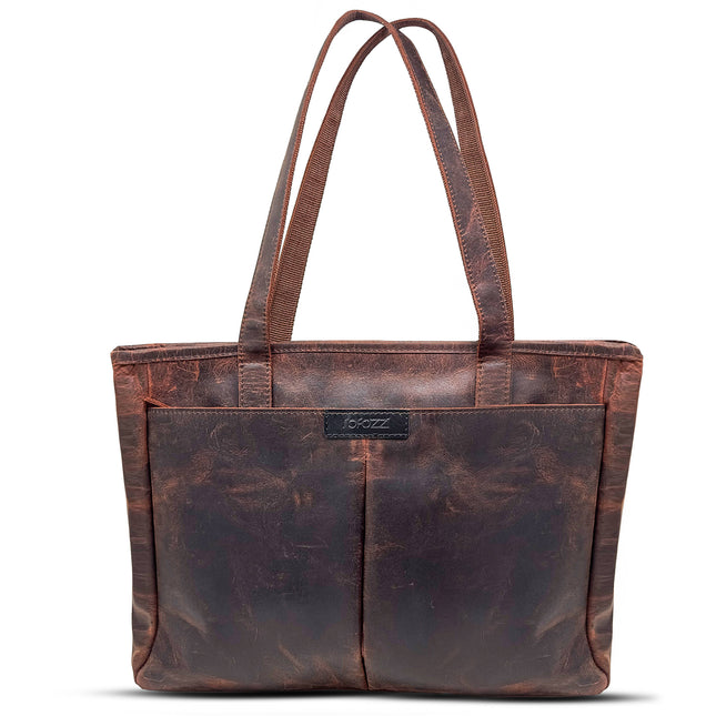 Rofozzi Voyager Leather Laptop Tote Bolso de Cuero para Portátil de 14 Pulgadas con Bolsillo Acolchado y Manguito para Equipaje