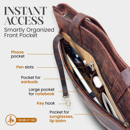 Rofozzi Voyager Leather Laptop Tote Bolso de Cuero para Portátil de 14 Pulgadas con Bolsillo Acolchado y Manguito para Equipaje