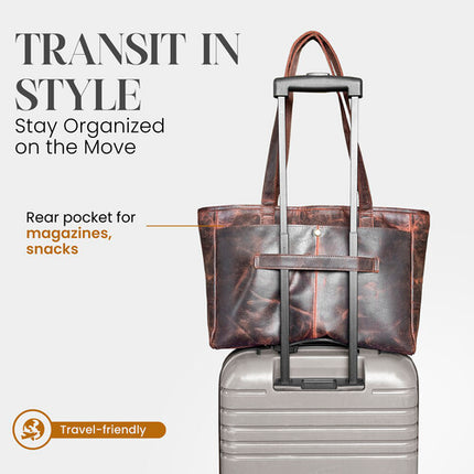 Rofozzi Voyager Leather Laptop Tote Bolso de Cuero para Portátil de 14 Pulgadas con Bolsillo Acolchado y Manguito para Equipaje
