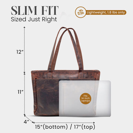 Rofozzi Voyager Leather Laptop Tote Bolso de Cuero para Portátil de 14 Pulgadas con Bolsillo Acolchado y Manguito para Equipaje