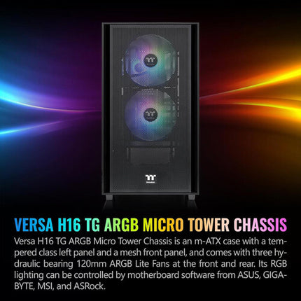 Thermaltake Versa H16 TG ARGB Micro Torre Micro-ATX con 3 Ventiladores 120mm
