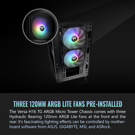 Thermaltake Versa H16 TG ARGB Micro Torre Micro-ATX con 3 Ventiladores 120mm