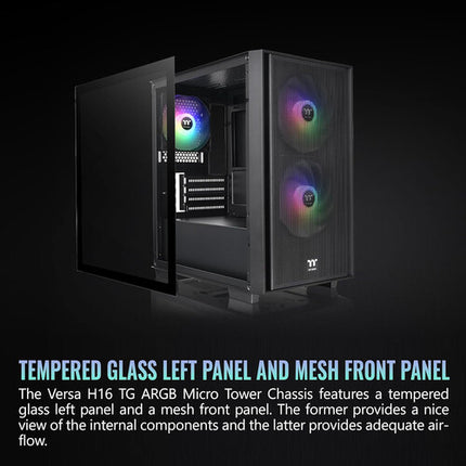 Thermaltake Versa H16 TG ARGB Micro Torre Micro-ATX con 3 Ventiladores 120mm