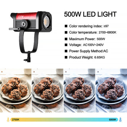 GVM SD500B-ARO LED Monolight Bi-Color 500W 19240 Lux 2700-6800K Kit Completo