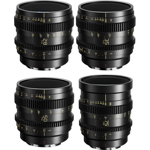 Thypoch Simera-C Kit de 4 lentes cine Sony E 28 35 50 75mm T1.5 estuche aluminio