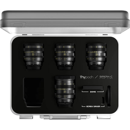 Thypoch Simera-C Kit de 4 lentes cine Sony E 28 35 50 75mm T1.5 estuche aluminio