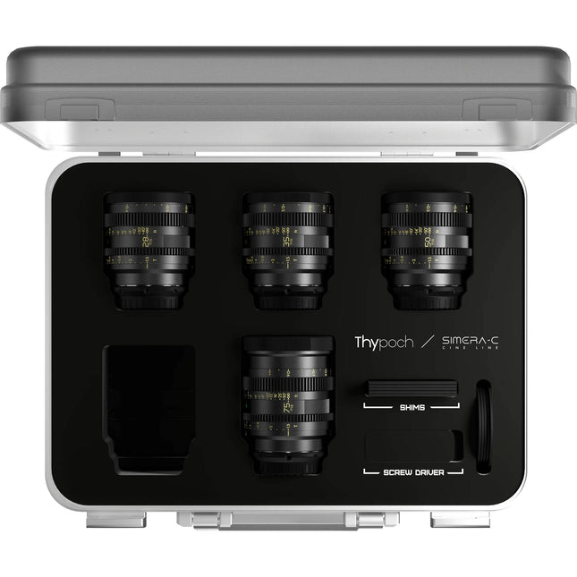 Thypoch Simera-C Kit de 4 lentes cine Sony E 28 35 50 75mm T1.5 estuche aluminio