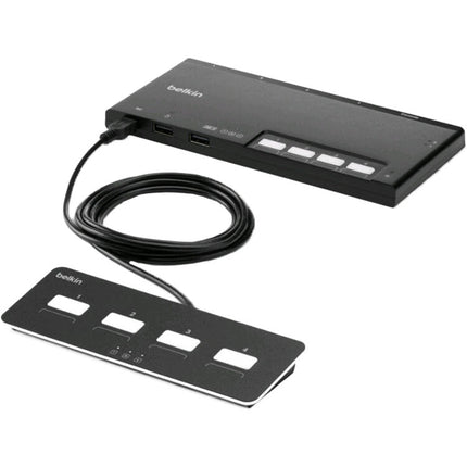 Belkin 4 Puerto KVM Switch Modular Seguro Doble Monitor 3840x2160 con Control Remoto