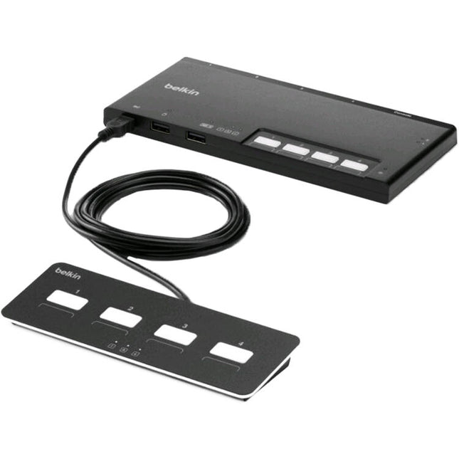 Belkin 4 Puerto KVM Switch Modular Seguro Doble Monitor 3840x2160 con Control Remoto