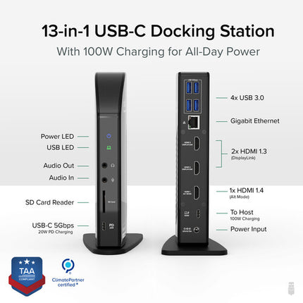 Plugable USB Type-C Docking Station triple pantalla HDMI VGA 4 USB 3.0