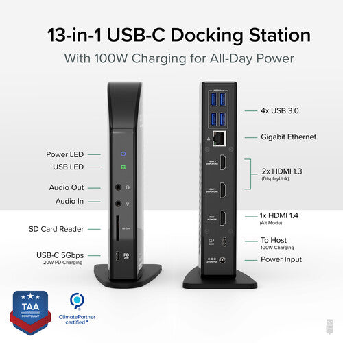 Plugable USB Type-C Docking Station triple pantalla HDMI VGA 4 USB 3.0