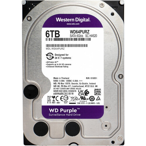 WD 6TB Purple Disco Duro Interno 3.5 SATA III 6 Gb/s 256MB Cache