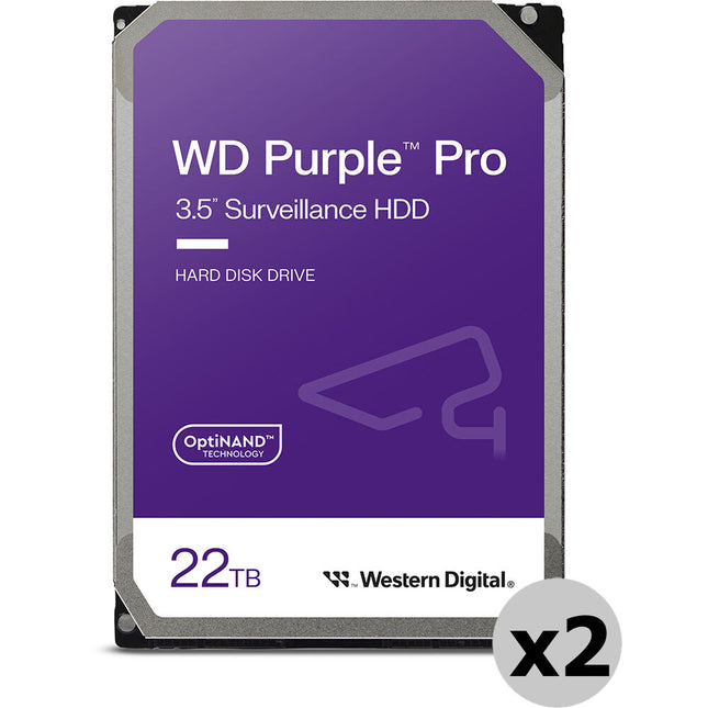 WD 22TB Purple Pro Disco Duro Interno para Vigilancia 7200 rpm SATA III 3.5" 2-Pack