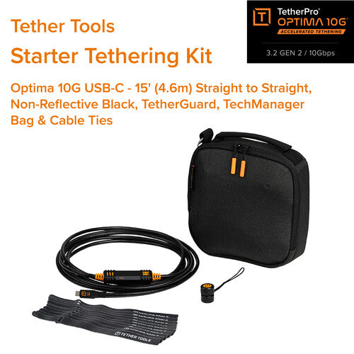 Tether Tools TetherPro Optima Kit de Tethering USB-C 15 pies 10Gbps Negro
