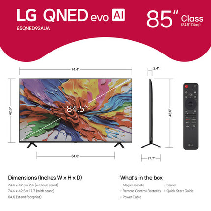 LG QNED92 85" TV Mini LED 4K HDR 120Hz Smart con Magic Remote