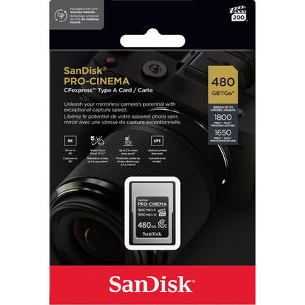 SanDisk 480GB Tarjeta de Memoria CFexpress Tipo A 1800MBs Lectura 1650MBs Escritura