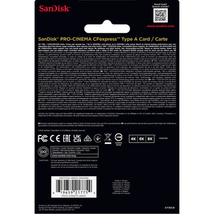 SanDisk 480GB Tarjeta de Memoria CFexpress Tipo A 1800MBs Lectura 1650MBs Escritura
