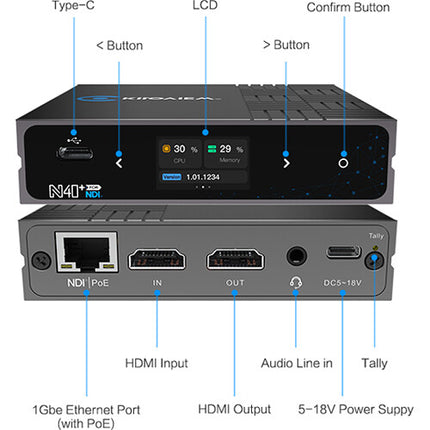 Kiloview N40 Plus Convertidor Bidireccional HDMI NDI UHD 4K60 PoE DC