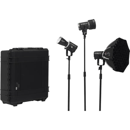 Aputure Storm 80c Kit de Iluminación LED 3 Luces con Fresnel y Softbox
