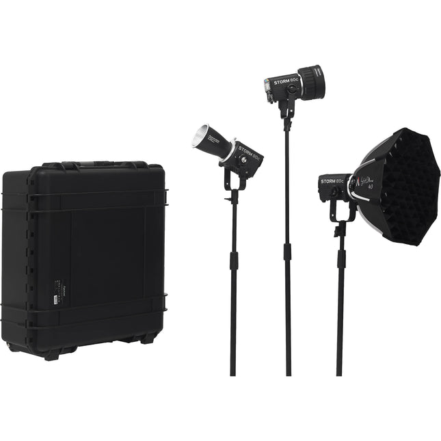 Aputure Storm 80c Kit de Iluminación LED 3 Luces con Fresnel y Softbox