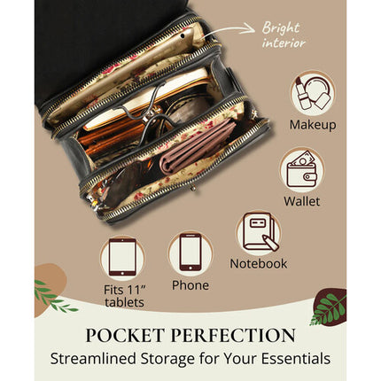 Rofozzi Layla Mochila para Tablet Negra Compatible 11 Pulgadas Cuero Vegano Resistente al Agua