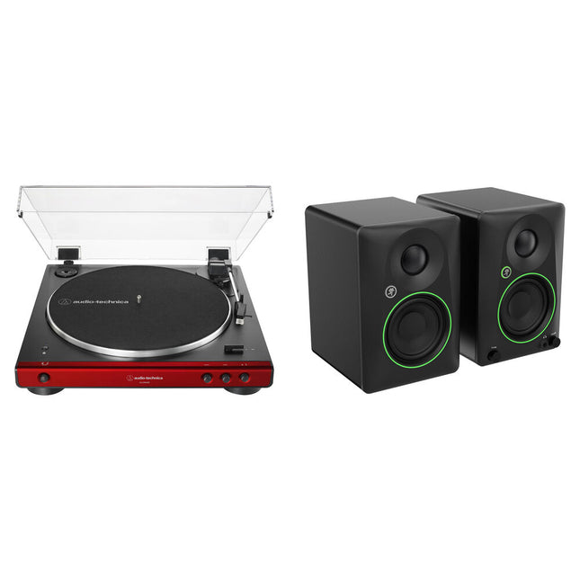 Audio-Technica AT-LP60XBT-RD Tocadiscos Bluetooth 33 1/3 y 45 rpm con Mackie CR3.5BT Altavoces Bluetooth 25W RMS
