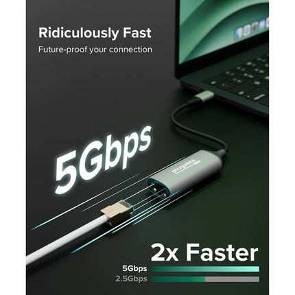 Plugable Adaptador Ethernet 5 Gigabit a USB-C 3.2 Gen 2 compatible Windows y macOS