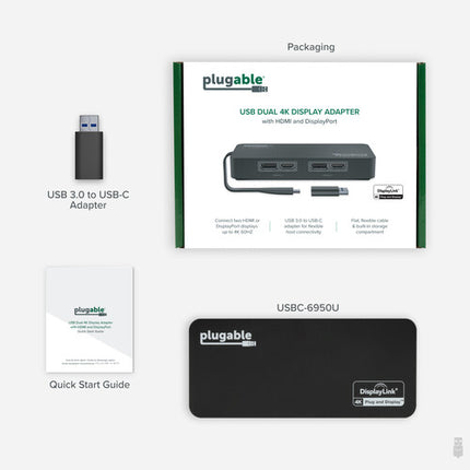 Plugable USBC-6950U Adaptador USB-C para Doble Pantalla 4K 3840x2160 2 HDMI 2.0 2 DisplayPort 1.2