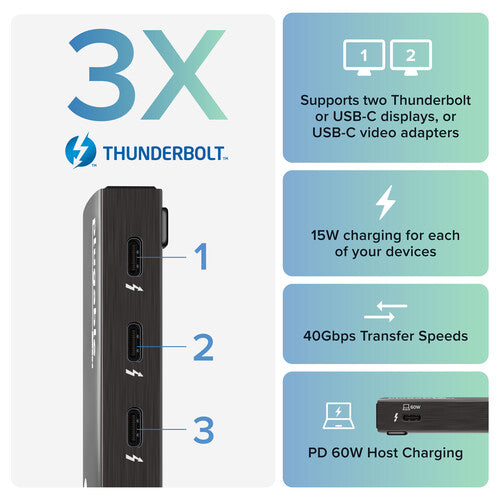 Plugable Hub 3 Puertos Thunderbolt 4 y USB4 40Gbps Soporta Doble 4K 60Hz Adapter HDMI