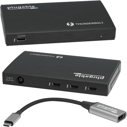 Plugable Hub 3 Puertos Thunderbolt 4 y USB4 40Gbps Soporta Doble 4K 60Hz Adapter HDMI