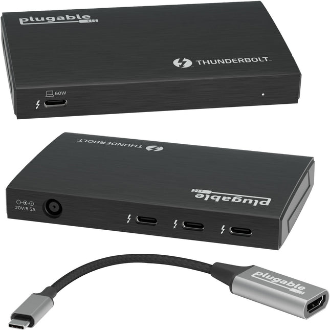 Plugable Hub 3 Puertos Thunderbolt 4 y USB4 40Gbps Soporta Doble 4K 60Hz Adapter HDMI