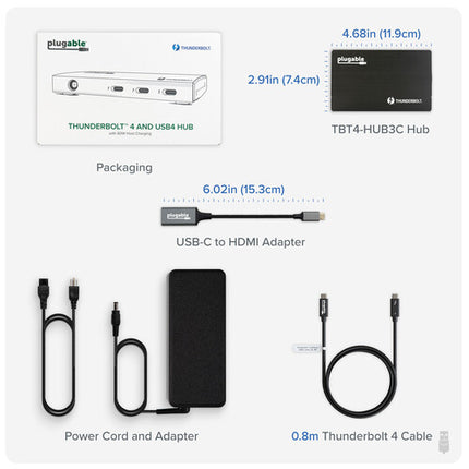 Plugable Hub 3 Puertos Thunderbolt 4 y USB4 40Gbps Soporta Doble 4K 60Hz Adapter HDMI