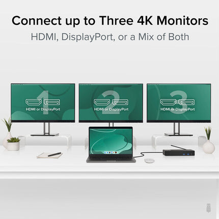 Plugable 12 en 1 estación de acoplamiento USB Type-C con 3 HDMI y carga 60W