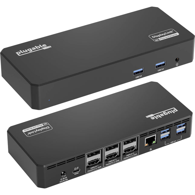 Plugable 12 en 1 estación de acoplamiento USB Type-C con 3 HDMI y carga 60W