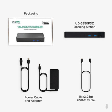 Plugable 12 en 1 estación de acoplamiento USB Type-C con 3 HDMI y carga 60W