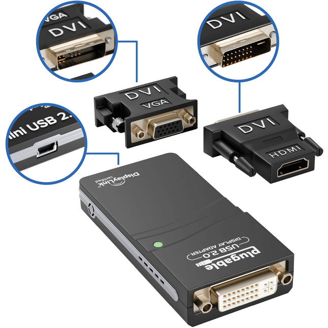 Adaptador gráfico Plugable USB 2.0 a DVI HDMI y VGA Full HD 1920x1080 60Hz