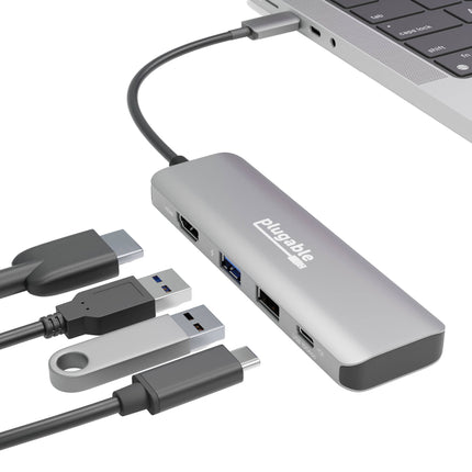 Plugable 4-en-1 Hub USB-C 100W HDMI 4K 60Hz y Carga Pass-Through